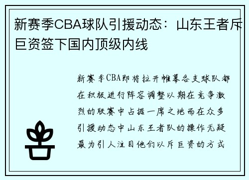 新赛季CBA球队引援动态：山东王者斥巨资签下国内顶级内线